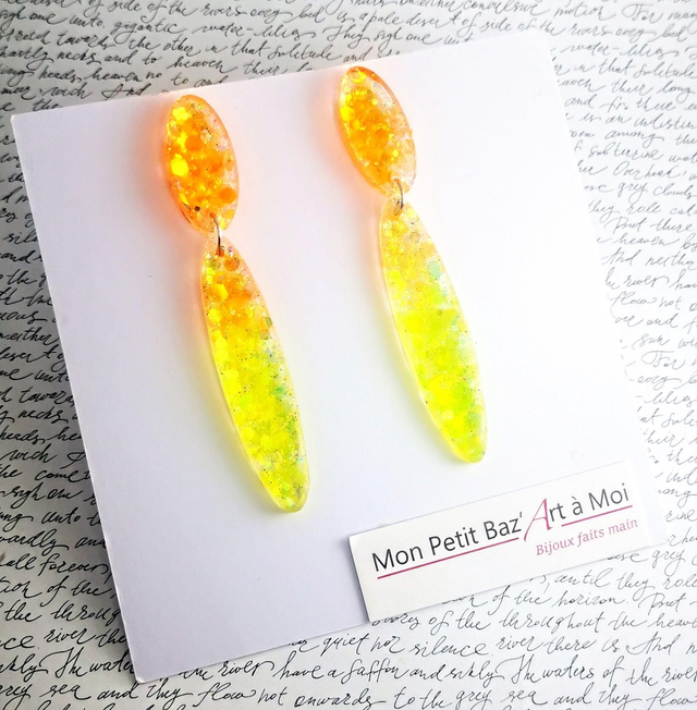 Boucles d'oreilles Elia 8cm jaune fluo orange