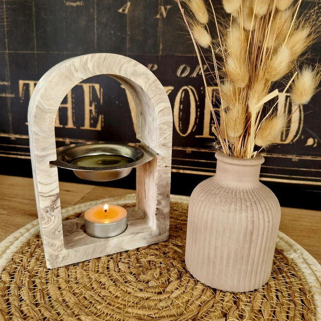 Brûle-parfum arche marbré taupe