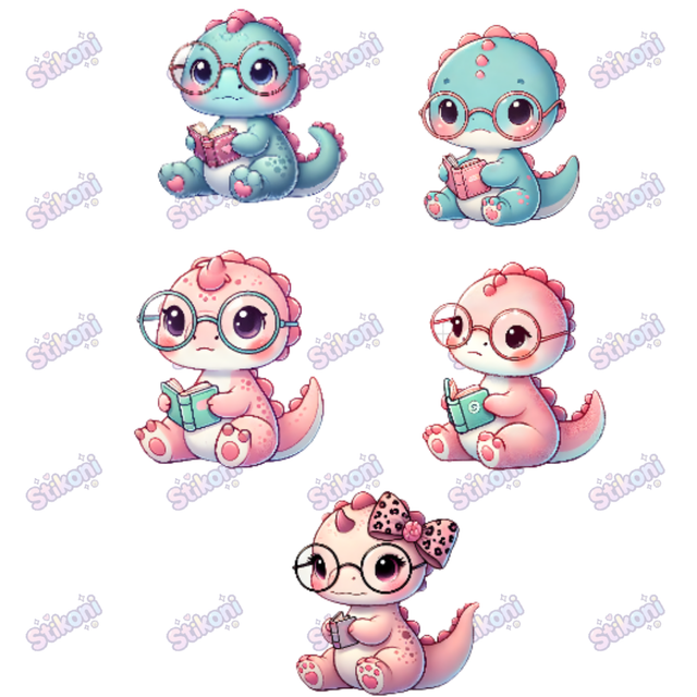 Cute Dinosaur Reading Stickers – Set of 5
