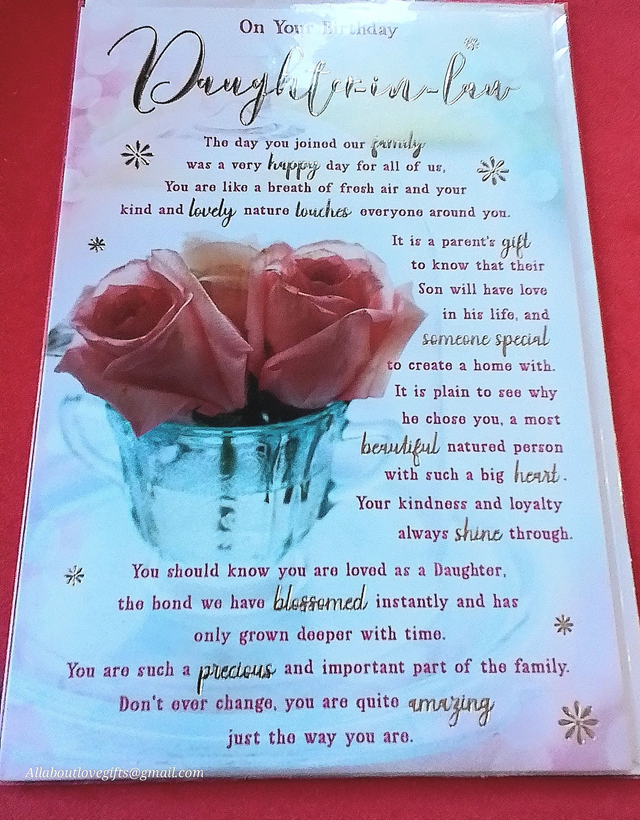 Daughter In-Law Happy Birthday Card Gold Foil Premium Quality.