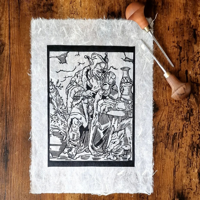 Linogravure - Le Fou Glouton