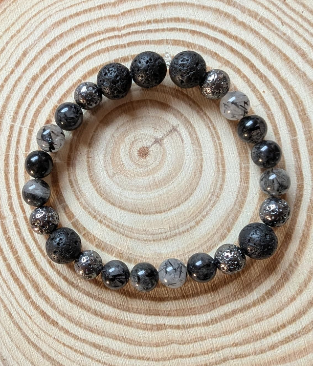 Bracelet Pierre de Lave et Quartz Rutile.