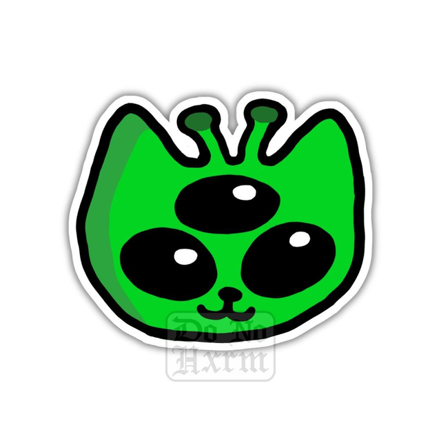 Green Alien Cat Head Sticker