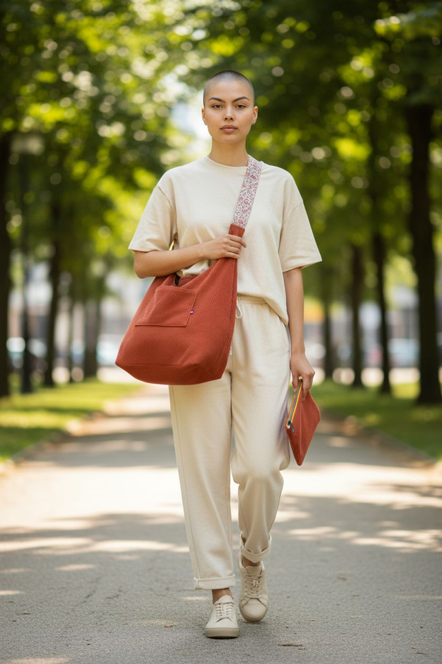 Sac cabas ORI velours côtelé terracotta 