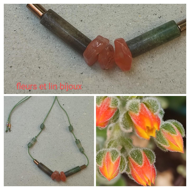 Bracelet cornaline et agate indienne ( pierres naturelles) réglable sur fil de jade résistant, pièce unique 