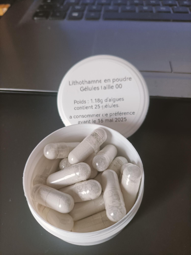 Lithothamne (Lithothamnium calcareum) boite de 25 ou 50 gélules de 1g en moyenne (la moitié de l&#039;apport journalier d&#039;un adulte en calcium)