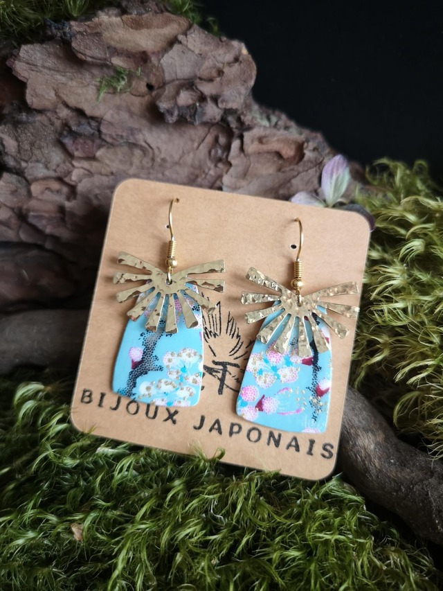 Boucles d'oreilles - crochets - papier washi - fleurs - soleil - La&Titia