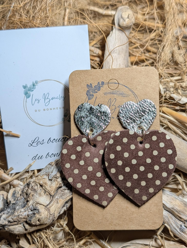 Boucles d'oreilles Louise marron glacé à pois lo154