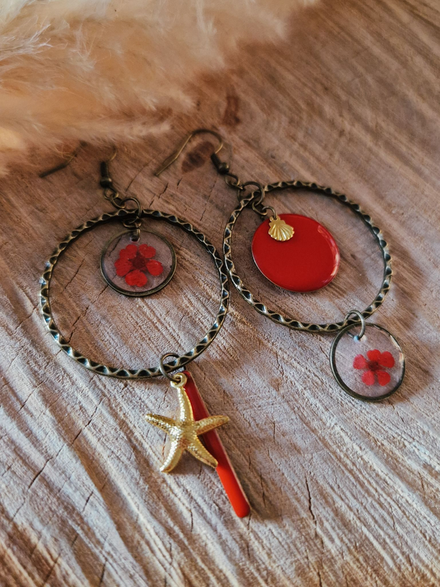 Boucles d'oreilles dépareillées "Les flamboyantes" - Modèle unique