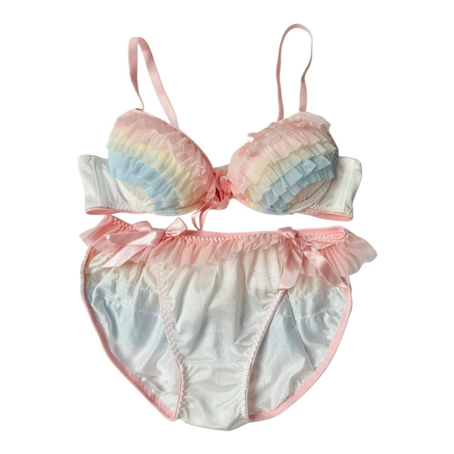 Rainbow multicolour frill Japanese Bra and Underwear set UK 32D  