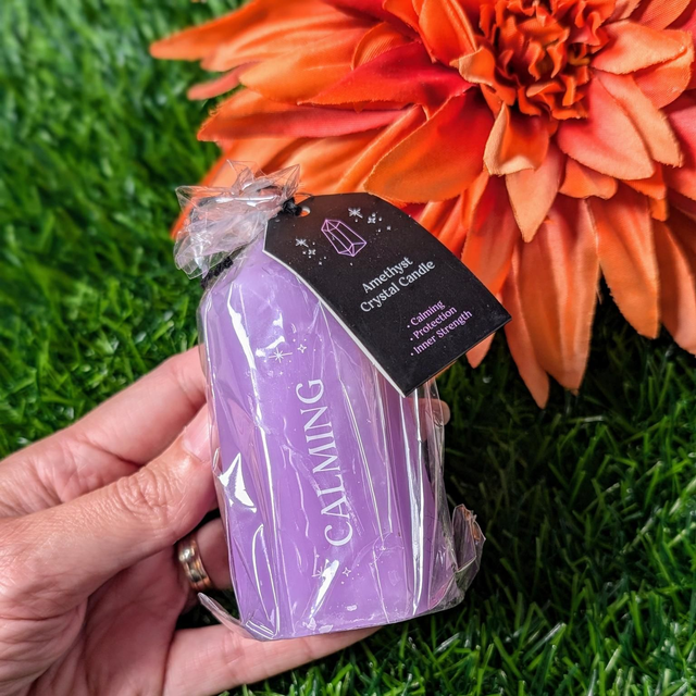 Calming Crystal Candle with Rough Amethyst