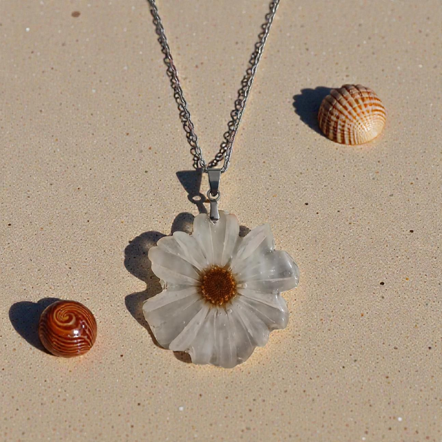 Colgante flor margarita blanca grande 004