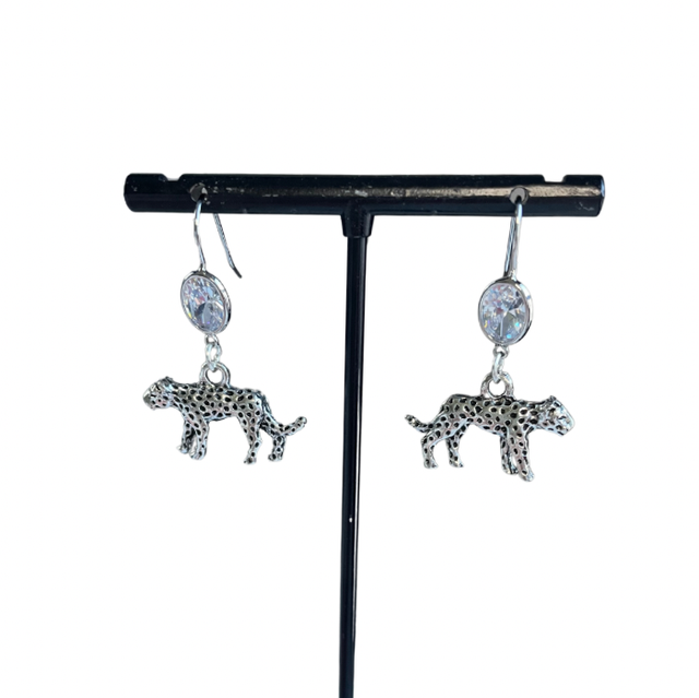 Silver leopard earrings