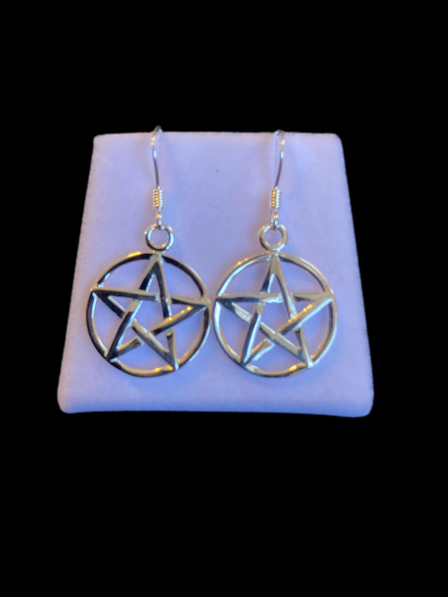 Sterling Silver Large Pentacle Drop Earrings