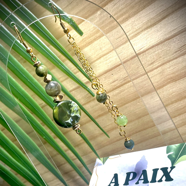 Boucles FARO Agate Mousse Agate Arbre et Péridot