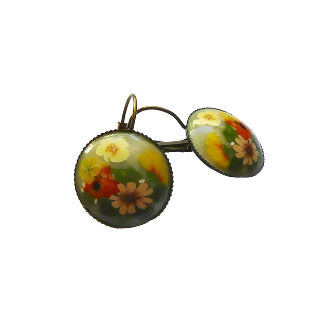 Boucles d&#039;oreilles dormeuses fleurs jaunes