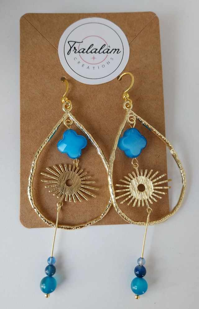 ✨Boucles d’oreilles &quot;gouttes et trèfles bleu profond&quot;✨