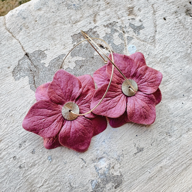 Boucles d'Oreilles Hortensia Rose Taille M fin de série