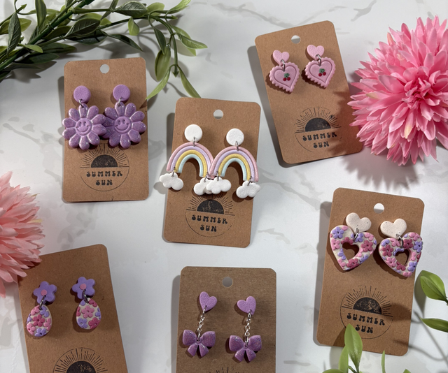 Handmade Pink and Purple Clay Earrings