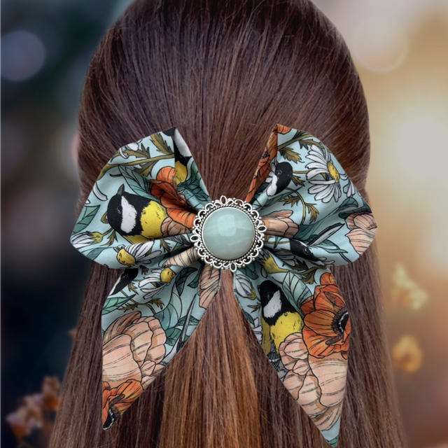 Barrette à cheveux - Les mésanges Amazonite 