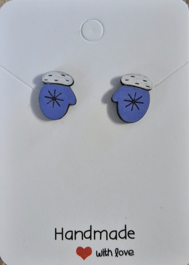 Mittens Wooden Stud Earrings  