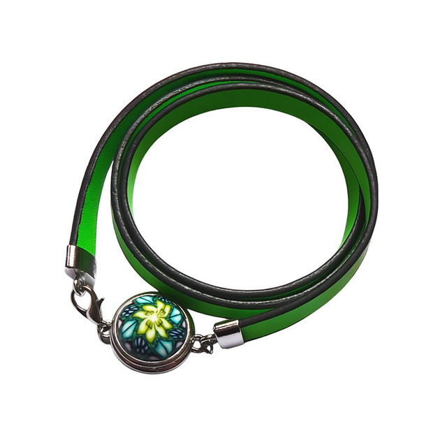 Bracelet homme femme simili cuir vert mandala vert