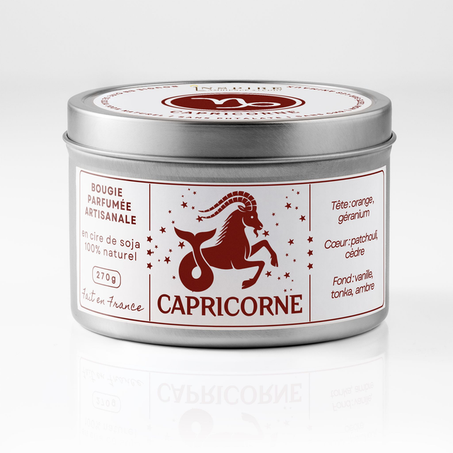 Bougie parfumée aromathérapie en cire de soja 100% naturelle - Capricorne, 300g