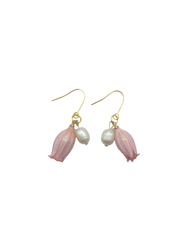 Lilian Lily of the Valley Flower with Freshwater Pearl Hoop Earrings