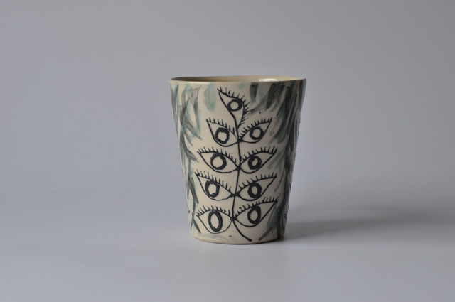Nature has Eyes — Ceramic Stoneware Cup with Nature Eyes Psychedelic Patterns, handmade - Artistic Piece