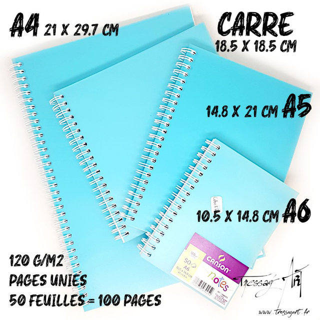 CANSON - CARNET DE NOTES SPIRALES - BLEU - PAGES BLANCHES UNIES - CA048