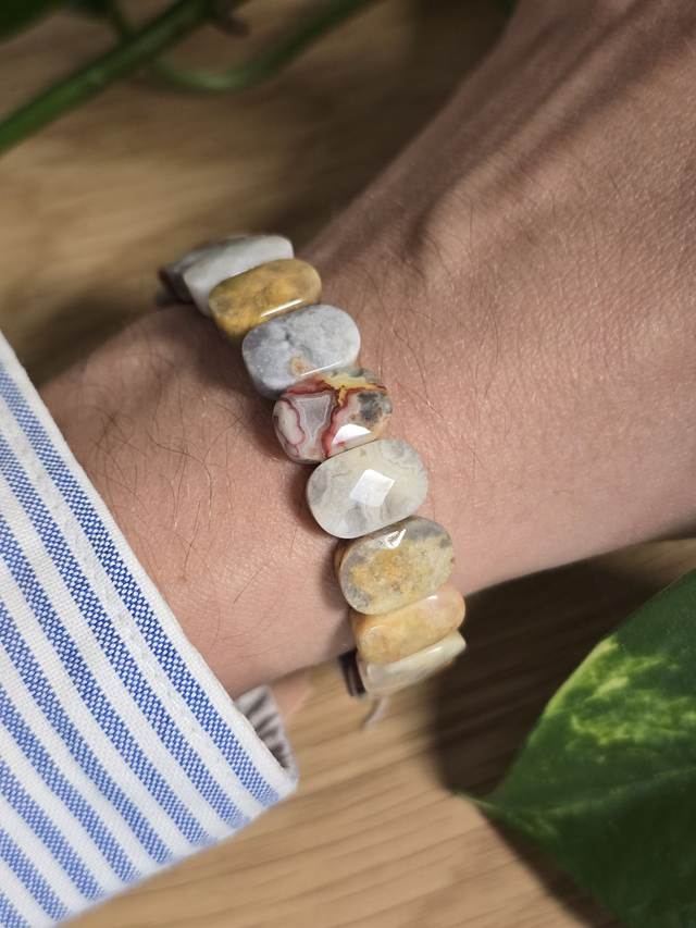 Bracelet Agate Crazy Lace, perles plates (Qualité A+)