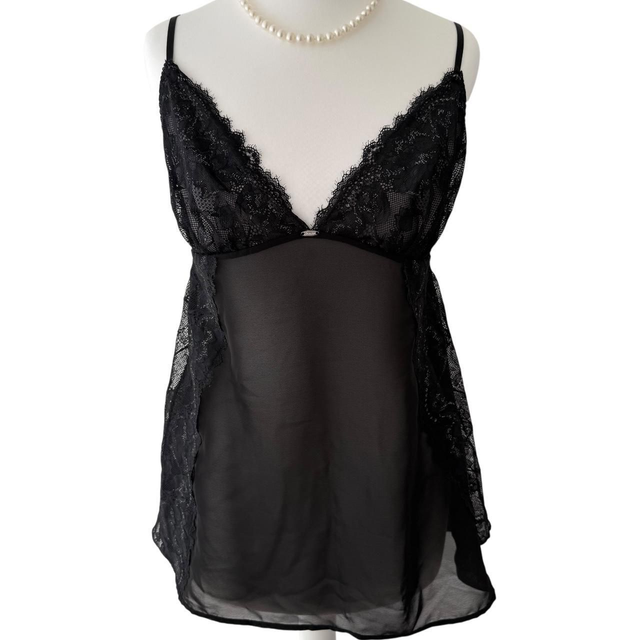 Japanese brand coquette black silver thread lace embroidered cups cami