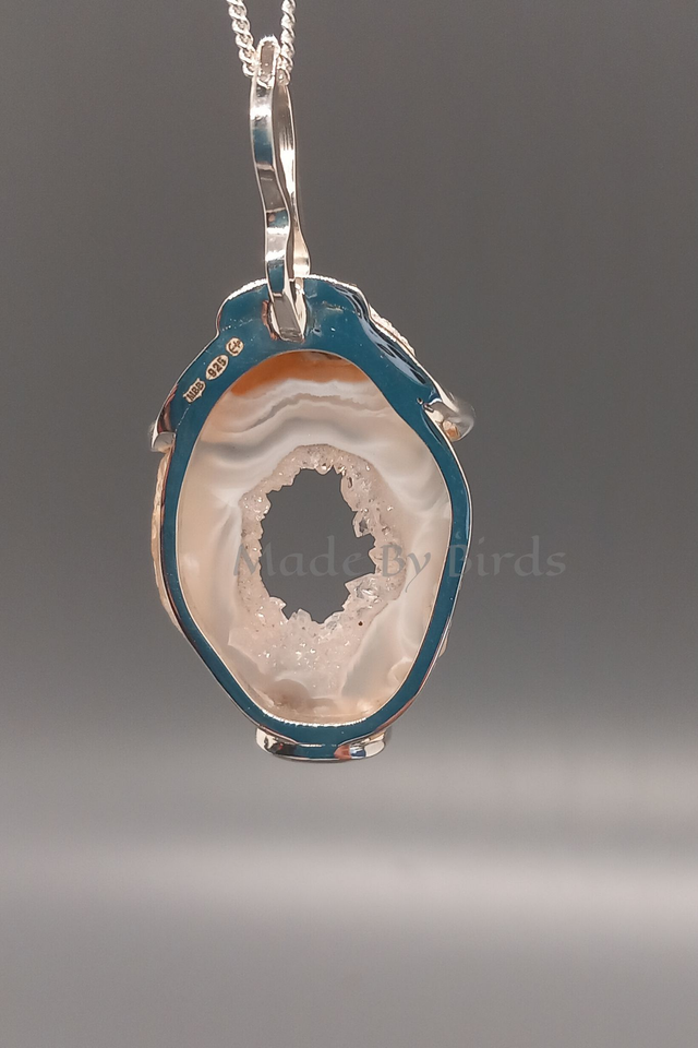 Agate Druzy Slice Sterling Silver Necklace