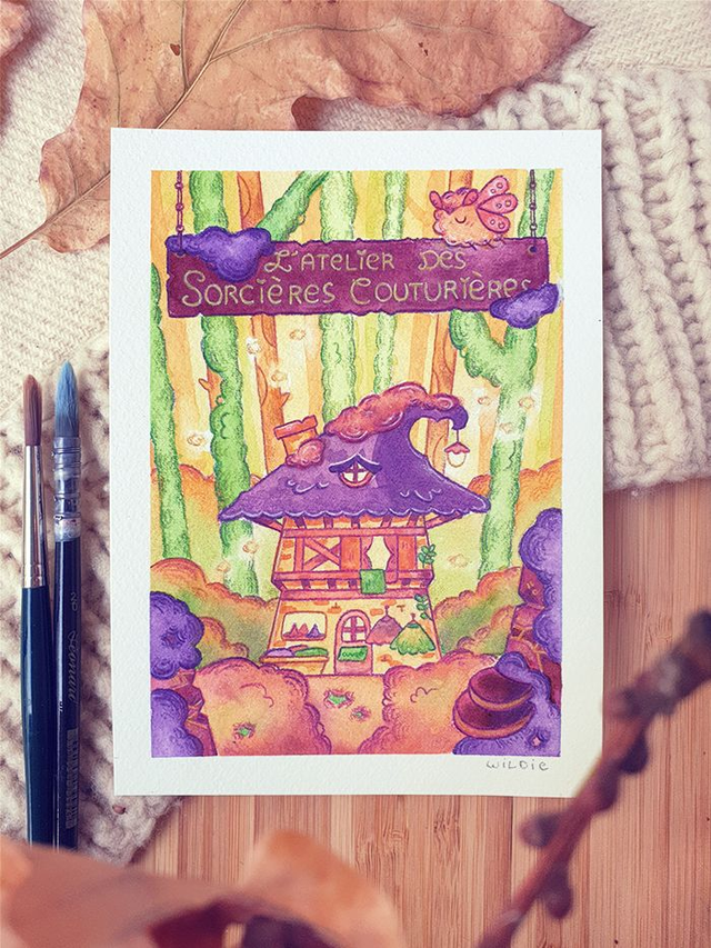 Illustration originale « L'atelier des sorcières couturières »