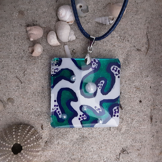 Pendentif carré collection maritime fond transparent décor blanc