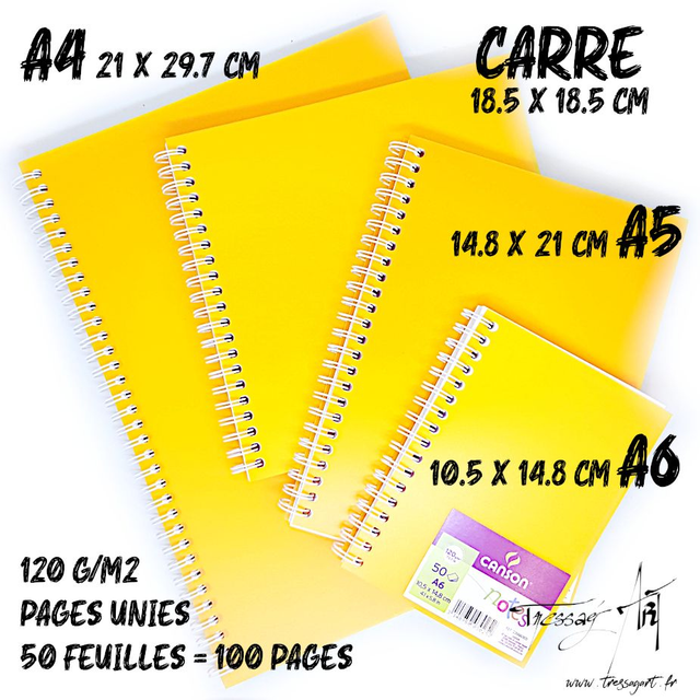 CANSON - CARNET DE NOTES SPIRALES - JAUNE - PAGES BLANCHES UNIES - CA049
