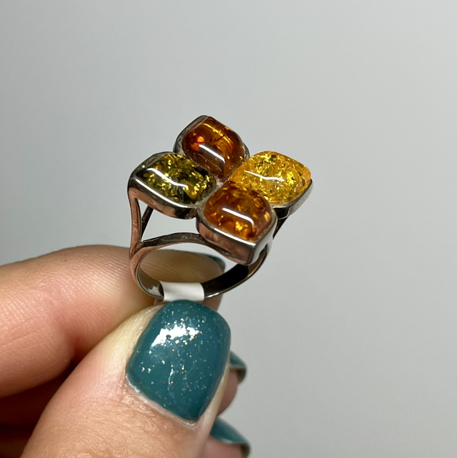 Bague en argent et Ambre - Taille 53