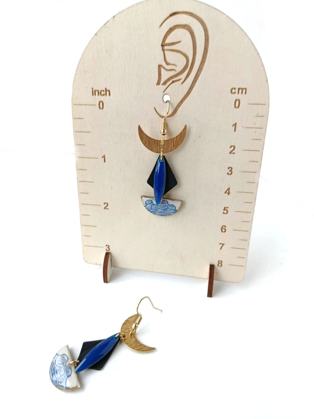 Boucles d'oreilles Upcyclées en Chambre à Air et Papier Recyclés - Aquatiques