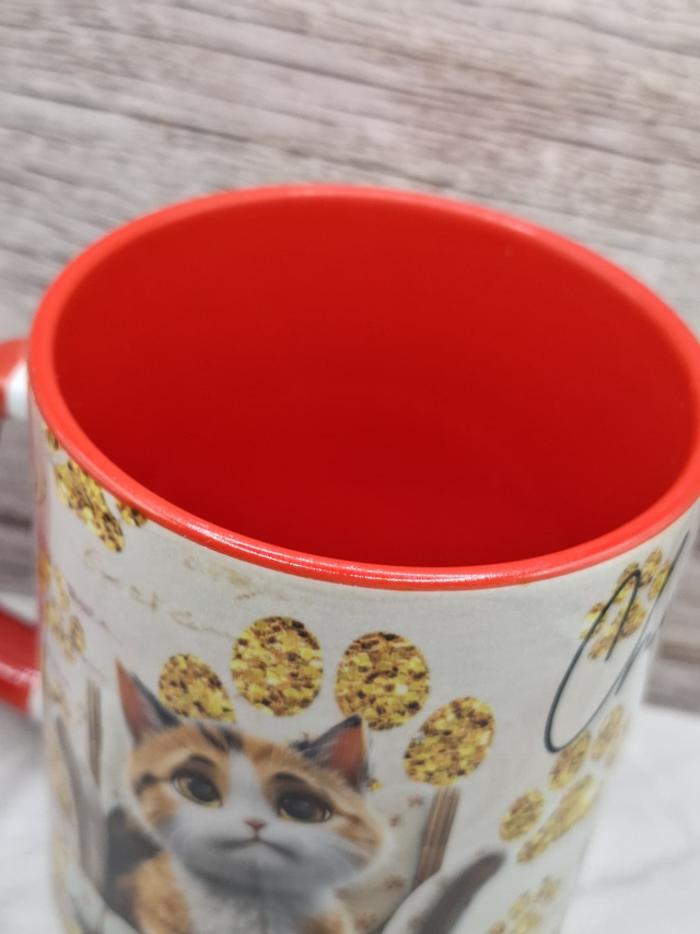 Mug coeur rouge chat tricolore