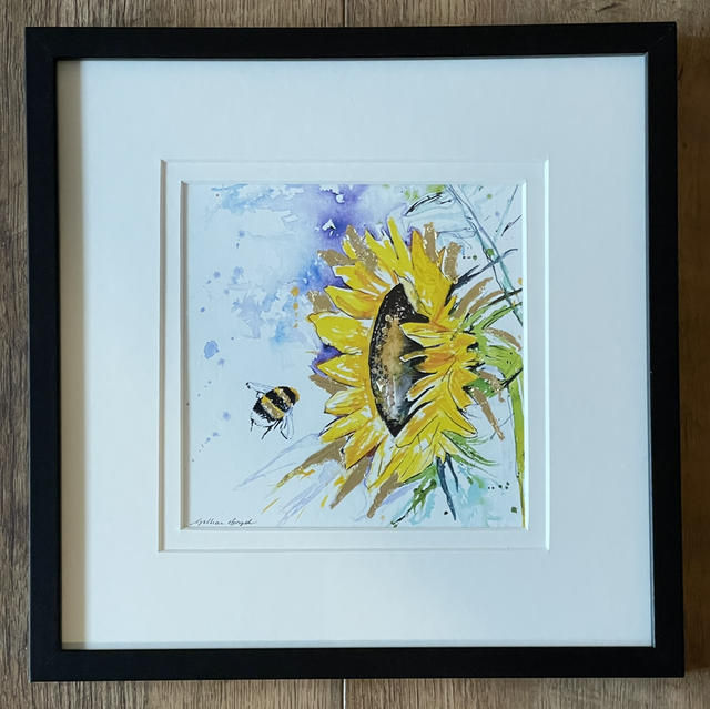 Sunflower in black frame (gold leaf print)
