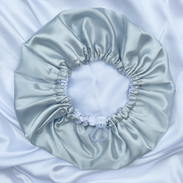 Grey/White Adjustable and Reversible Satin Hair Bonnet