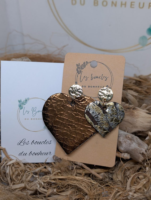 Boucles d'oreilles Asymétrique coeur bronze chocolat c1027