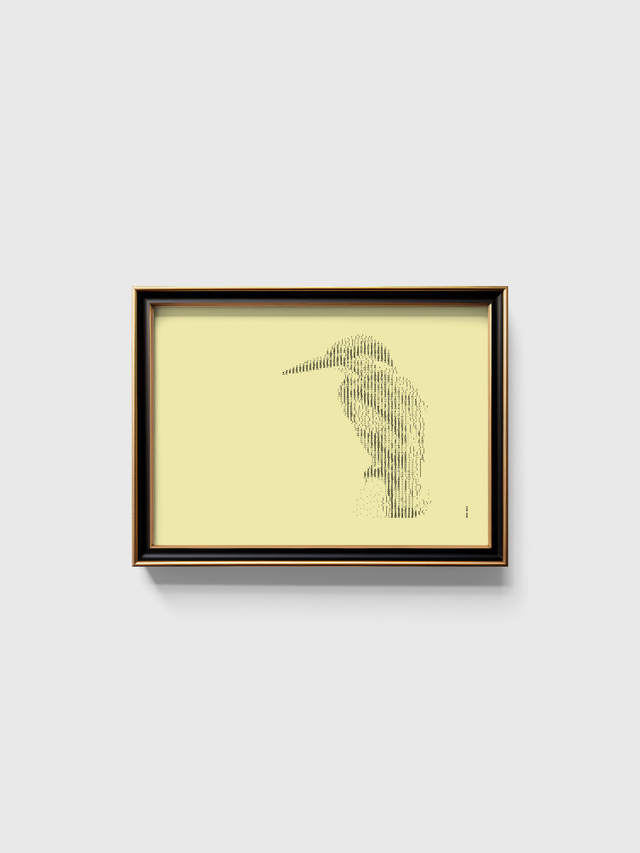 A3 Schreibmaschinenbild Eisvogel in Schwarz auf Elfenbein