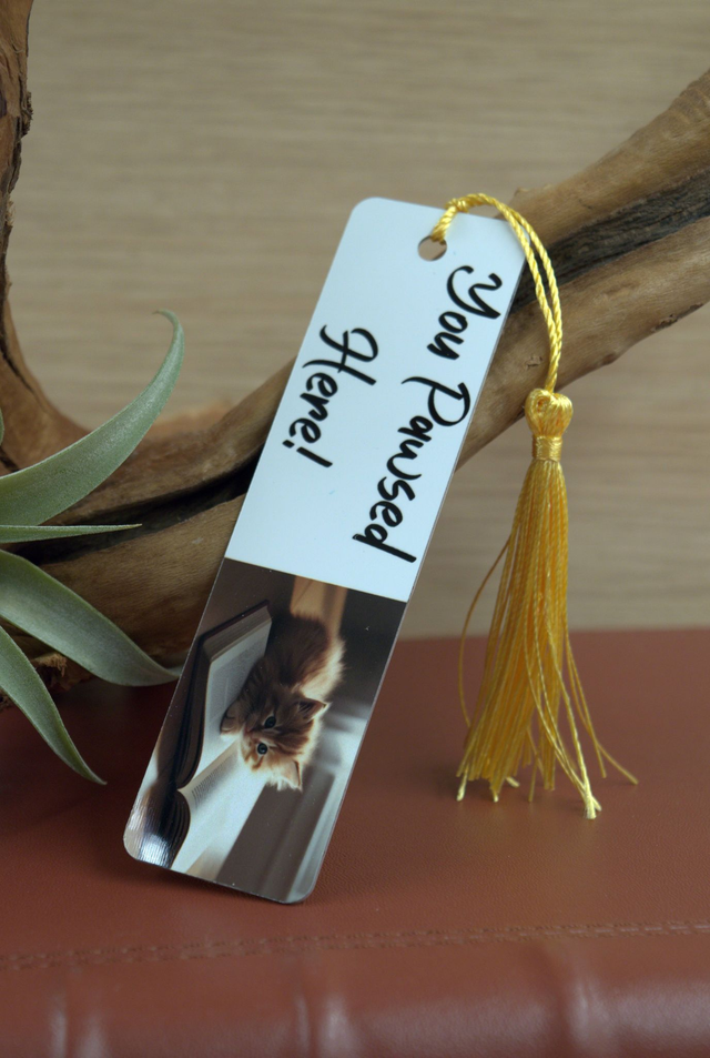 Ginger Kitten Aluminium Bookmark – ‘You Pawsed Here!’ Cute Cat Design 