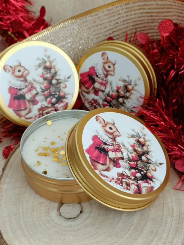 Bougie de Noël boîte métallique dorée