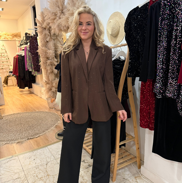 Glitter boyfriend blazer bruin