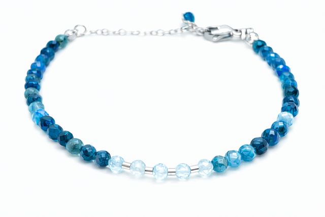 Bracelet Apatite bleue et aigue-marine 3 mm