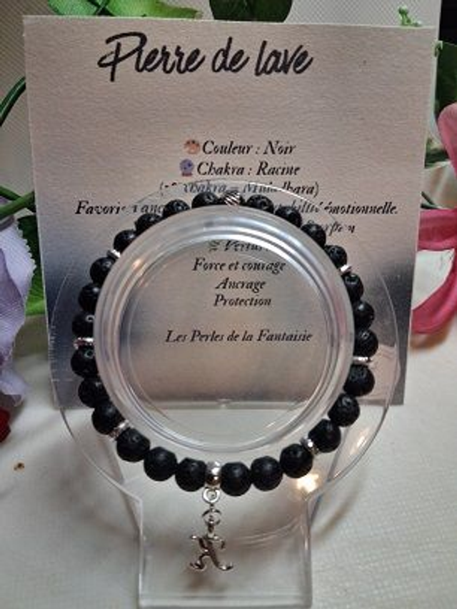 Bracelet en Pierre de Lave + carte chakra incluse