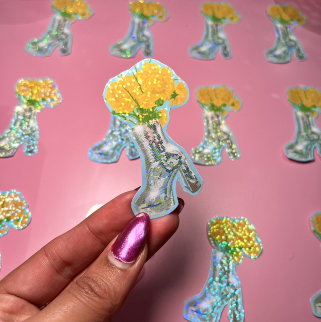 Disco Ball Flower Boot Holographic Sticker