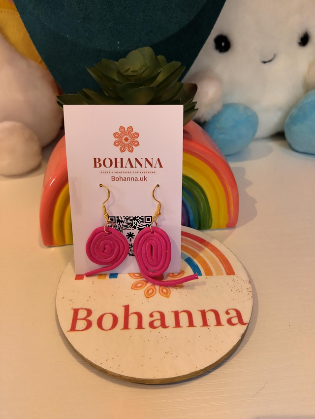 Pink clay licorice laces inspired Earrings💝